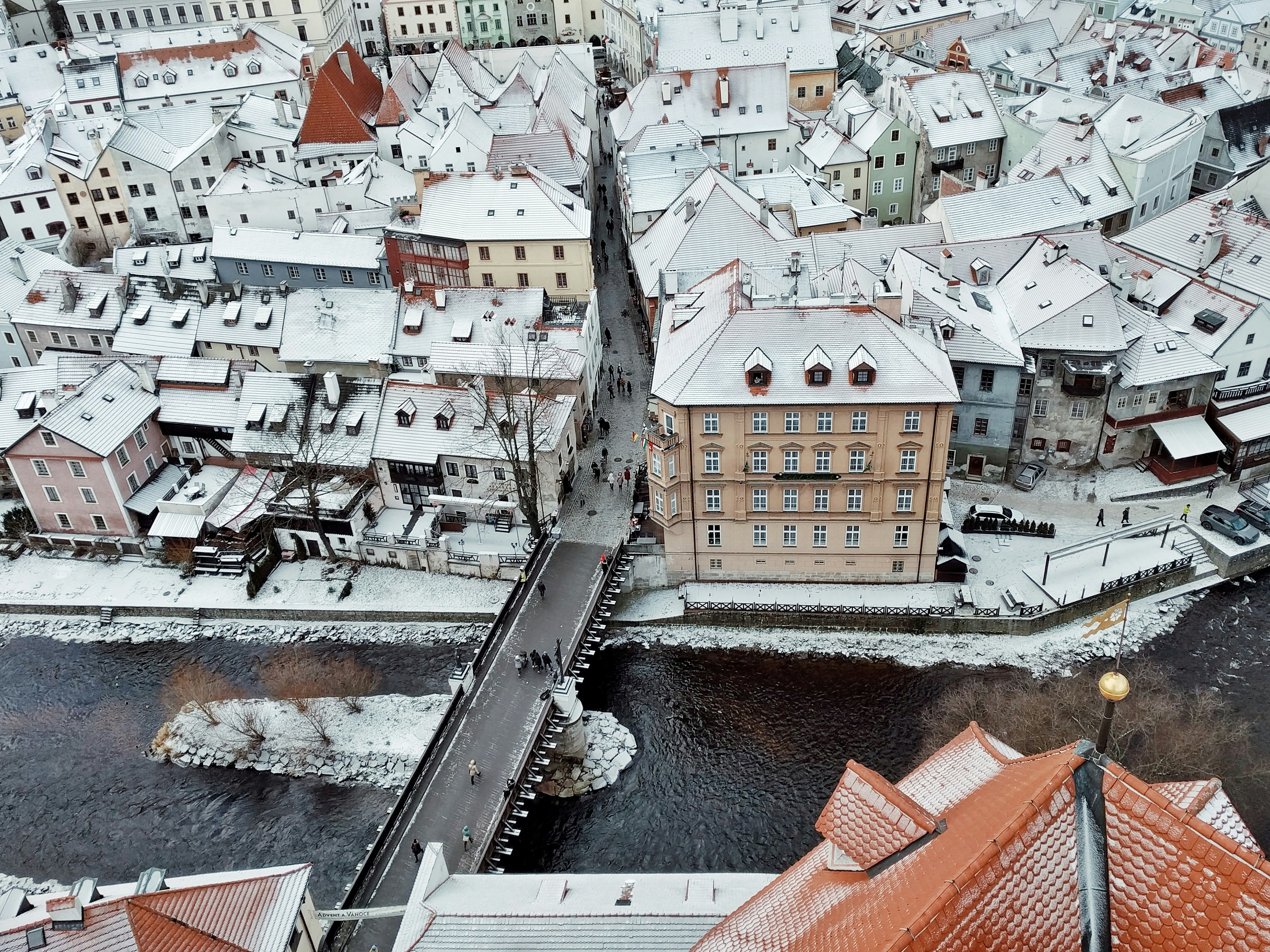 aerial photography of houses near body of water